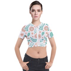 Pattern With Flowers Leaves Short Sleeve Cropped Jacket by Wegoenart