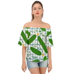 Seamless Pattern With Cucumber Off Shoulder Short Sleeve Top by Wegoenart