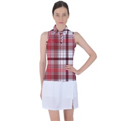 Red Abstract Check Textile Seamless Pattern Women s Sleeveless Polo Tee by Wegoenart