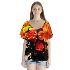 Flowers In A Vase 1 2 V-neck Flutter Sleeve Top by bestdesignintheworld