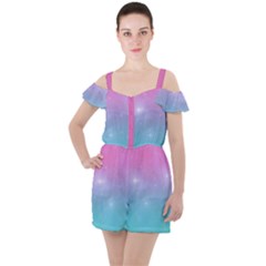 Pastel Goth Galaxy  Ruffle Cut Out Chiffon Playsuit by thethiiird