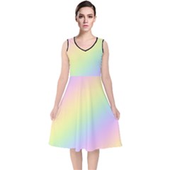 Pastel Goth Rainbow  V-neck Midi Sleeveless Dress  by thethiiird