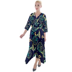 French Horn Quarter Sleeve Wrap Front Maxi Dress by BubbSnugg