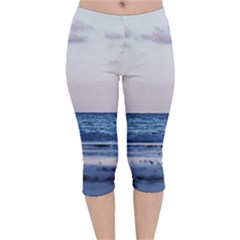 Pink Ocean Hues Velvet Capri Leggings  by TheLazyPineapple