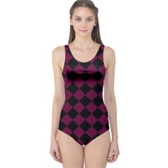 Block Fiesta - Boysenberry Purple & Black One Piece Swimsuit by FashionBoulevard