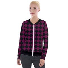 Block Fiesta - Boysenberry Purple & Black Velour Zip Up Jacket by FashionBoulevard