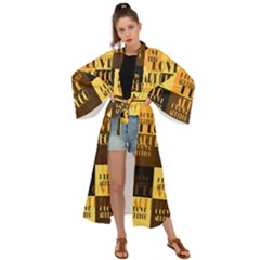 I Love Art Deco Typographic Motif Collage Print Maxi Kimono by dflcprintsclothing