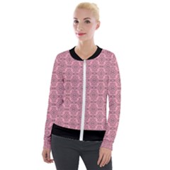 Timeless - Black & Flamingo Pink Velour Zip Up Jacket by FashionBoulevard