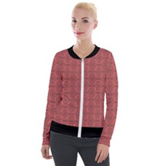 Timeless - Black & Indian Red Velour Zip Up Jacket by FashionBoulevard