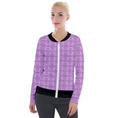 Timeless - Black & Lavender Purple Velour Zip Up Jacket by FashionBoulevard