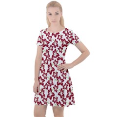 Cute Flowers - Carmine Red White Cap Sleeve Velour Dress  by FashionBoulevard