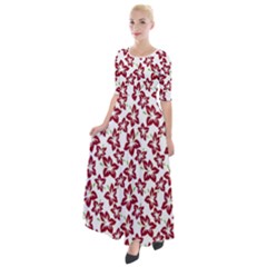 Cute Flowers - Carmine Red White Half Sleeves Maxi Dress by FashionBoulevard