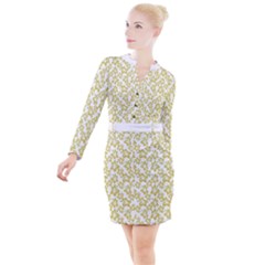 Cute Flowers - Ceylon Yellow Button Long Sleeve Dress by FashionBoulevard