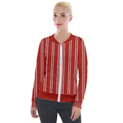 Nice Stripes - Apple Red Velour Zip Up Jacket by FashionBoulevard