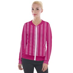 Nice Stripes - Peacock Pink Velour Zip Up Jacket by FashionBoulevard