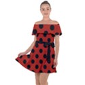 Polka Dots - Black On Apple Red Off Shoulder Velour Dress View1