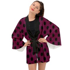 Polka Dots - Black On Boysenberry Purple Long Sleeve Kimono by FashionBoulevard