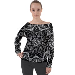 Black And White Pattern Off Shoulder Long Sleeve Velour Top by Sobalvarro