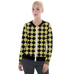 Block Fiesta Black And Ceylon Yellow Velour Zip Up Jacket by FashionBoulevard