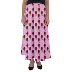 Rose In Pink Flared Maxi Skirt by snowwhitegirl