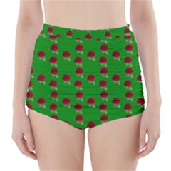 Rose In Green High-waisted Bikini Bottoms by snowwhitegirl