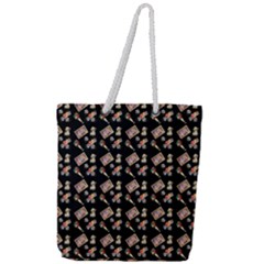 Robin Art Black Pattern Full Print Rope Handle Tote (large) by snowwhitegirl