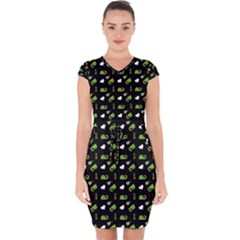 Green Elephant Pattern Capsleeve Drawstring Dress  by snowwhitegirl