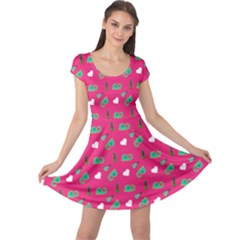 Green Elephant Pattern Hot Pink Cap Sleeve Dress by snowwhitegirl