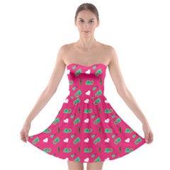 Green Elephant Pattern Hot Pink Strapless Bra Top Dress by snowwhitegirl