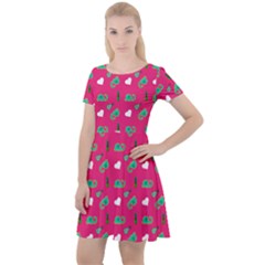 Green Elephant Pattern Hot Pink Cap Sleeve Velour Dress  by snowwhitegirl