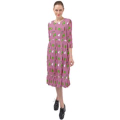 Green Elephant Pattern Mauve Ruffle End Midi Chiffon Dress by snowwhitegirl