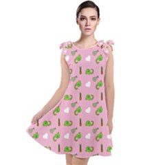 Green Elephant Pattern Pink Tie Up Tunic Dress by snowwhitegirl