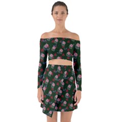 Dark Floral Butterfly Green Off Shoulder Top With Skirt Set by snowwhitegirl