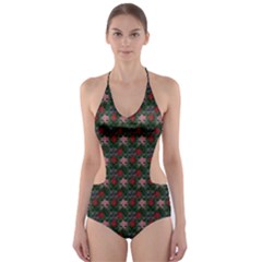 Dark Floral Butterfly Teal Bats Lip Green Small Cut-out One Piece Swimsuit by snowwhitegirl