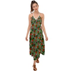 Fiola Pattern Green Halter Tie Back Dress  by snowwhitegirl