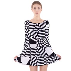 Black And White Crazy Pattern Long Sleeve Velvet Skater Dress by Sobalvarro