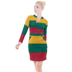 Lithuania Flag Button Long Sleeve Dress by FlagGallery