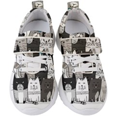 Cute Cat Hand Drawn Cartoon Style Kids  Velcro Strap Shoes by Vaneshart