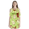 Cute Hand Drawn Cat Seamless Pattern Shoulder Cutout Velvet One Piece View1