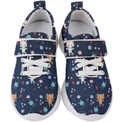 Cute Astronaut Cat With Star Galaxy Elements Seamless Pattern Kids  Velcro Strap Shoes by Vaneshart