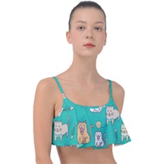 Seamless Pattern Cute Cat Cartoon With Hand Drawn Style Frill Bikini Top by Vaneshart