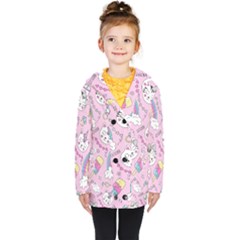 Beautiful Cute Animals Pattern Pink Kids  Double Breasted Button Coat by Vaneshart