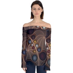 Fractal Fantasy Abstract Design Off Shoulder Long Sleeve Top by Wegoenart