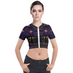 Fractal Fantasy Design Texture Short Sleeve Cropped Jacket by Wegoenart