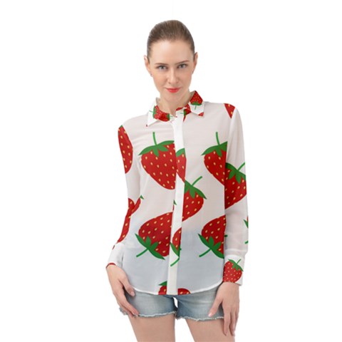 Seamless Pattern Fresh Strawberry Long Sleeve Chiffon Shirt by Wegoenart