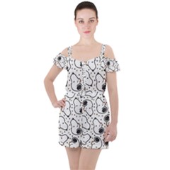 Dog Pattern Ruffle Cut Out Chiffon Playsuit by Wegoenart