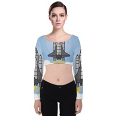 Rocket Shuttle Spaceship Science Velvet Long Sleeve Crop Top by Wegoenart