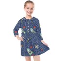 Cat Cosmos Cosmonaut Rocket Kids  Quarter Sleeve Shirt Dress View1