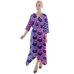 Ufo Alien Pattern Quarter Sleeve Wrap Front Maxi Dress by Wegoenart