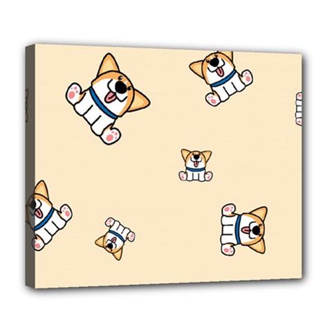 Cute Welsh Corgi Puppy Sitting Seamless Pattern Deluxe Canvas 24  X 20  (stretched) by Nexatart